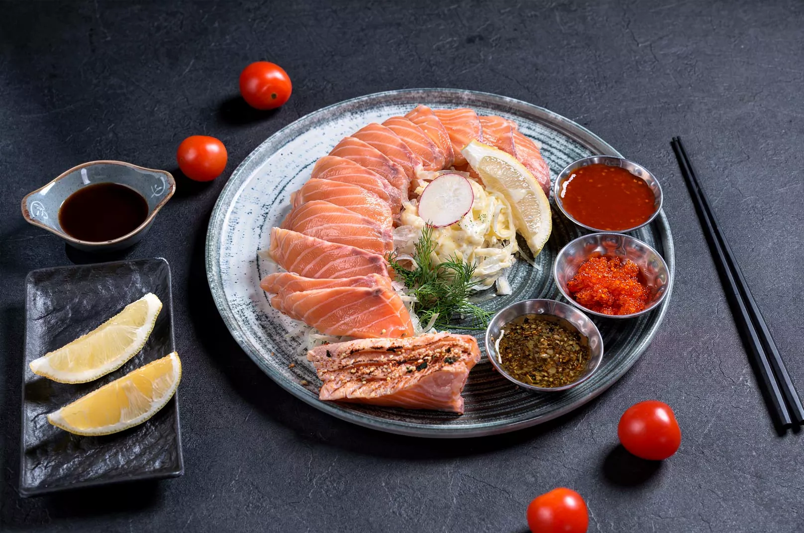 Fresh salmon hoe sashimi at Jeju Snow Salmon Doha