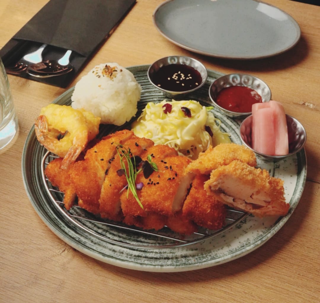 Assorted katsu platter — chicken salmon shrimp — Jeju Snow Salmon