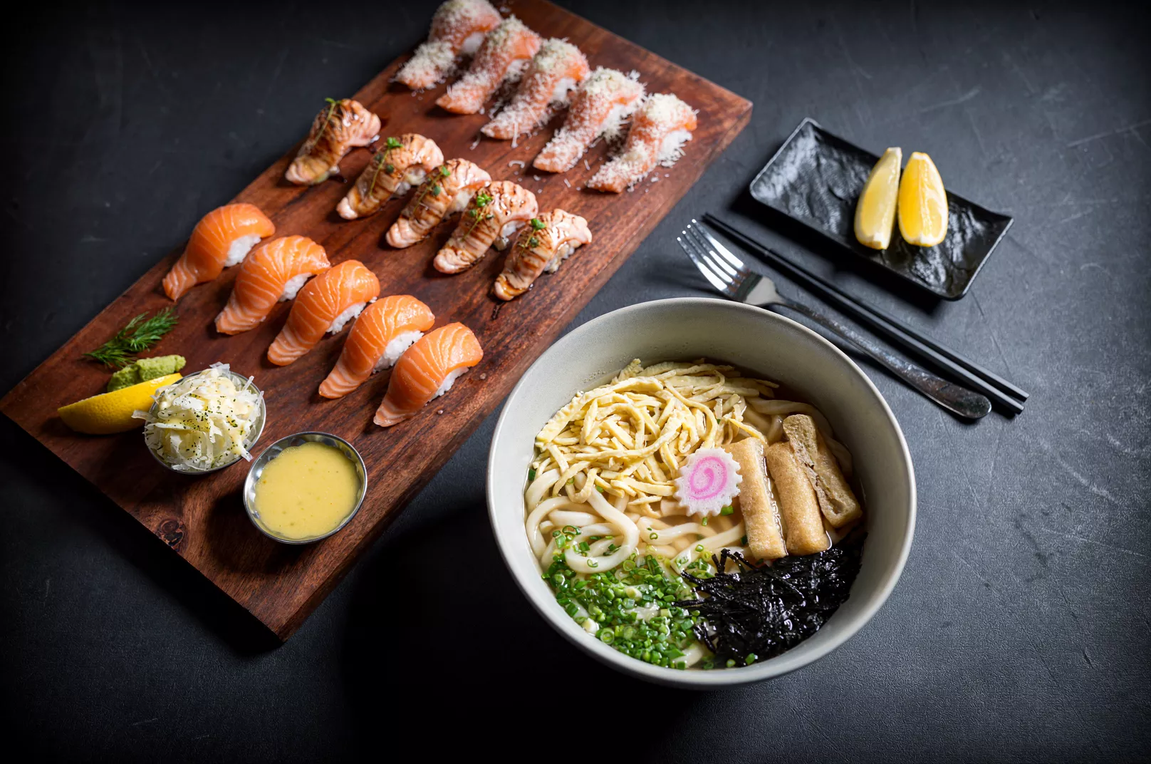 Sushi Combo Platter with Udon or Olive Oil Pasta