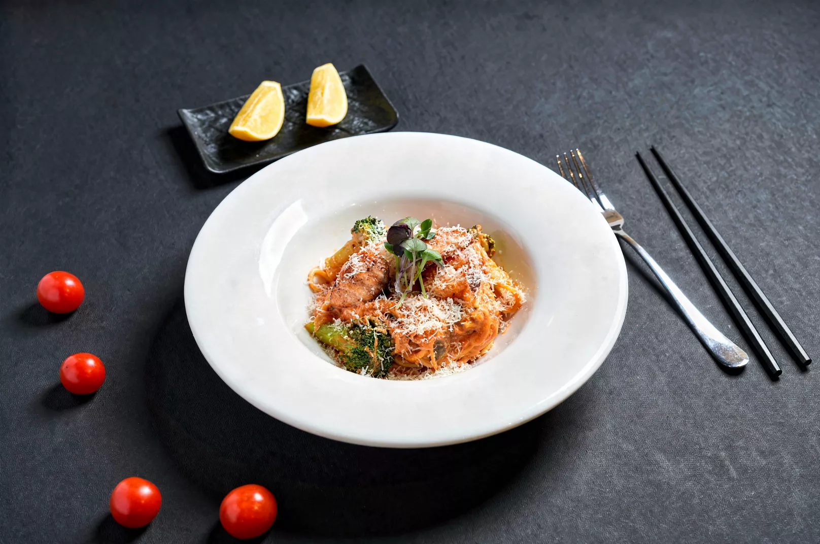 Pink rosé pasta with salmon at Jeju Snow Salmon
