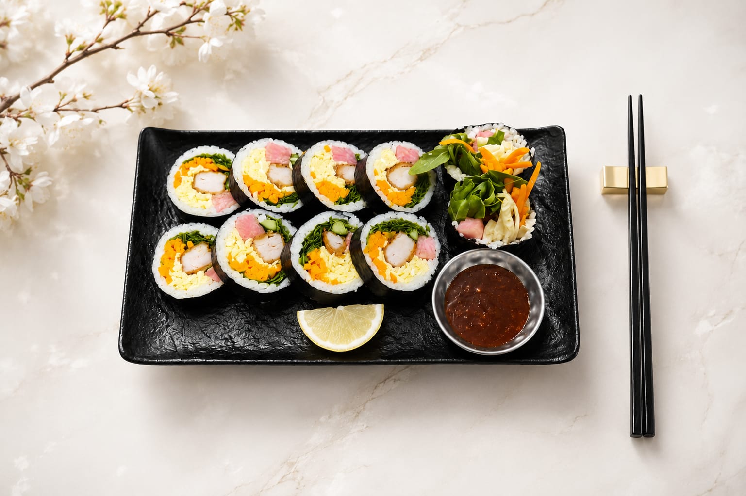 Sushi and katsu gimbap at Jeju Snow Salmon