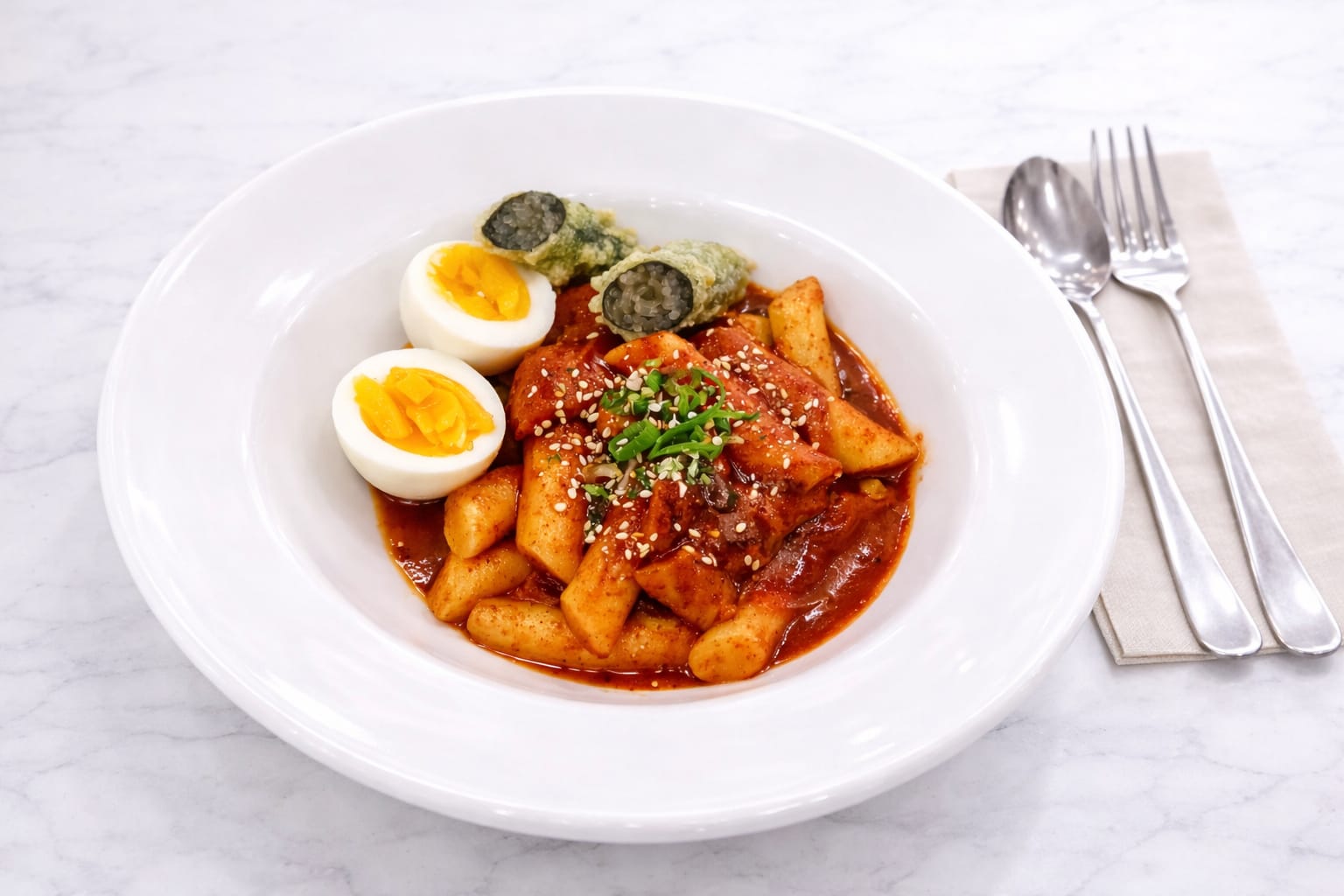 Korean spicy tteokbokki rice cake at Jeju Snow Salmon